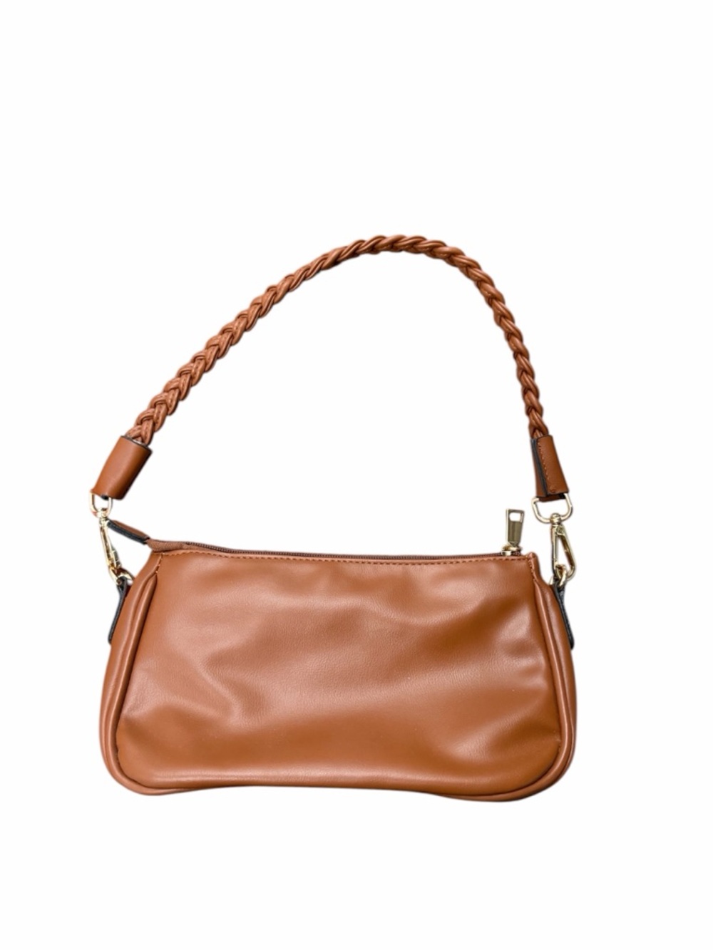 Braided-Strap Tan Shoulder Bag with Gold Hardware